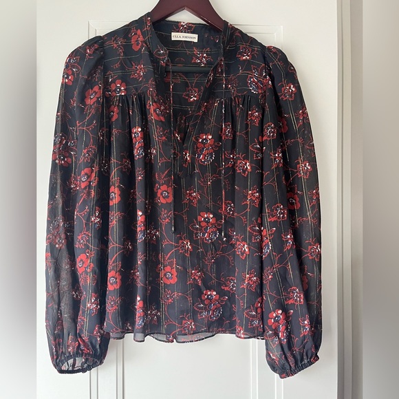 Ulla Johnson Puff Sleeve Constance Gold Metallic thread Silk Blouse Shirt - Picture 5 of 9